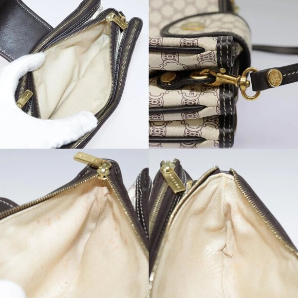 CELINE Macadam Canvas Accessory Pouch PVC Leather White Gold Auth 93826AV - Picture 13 of 14